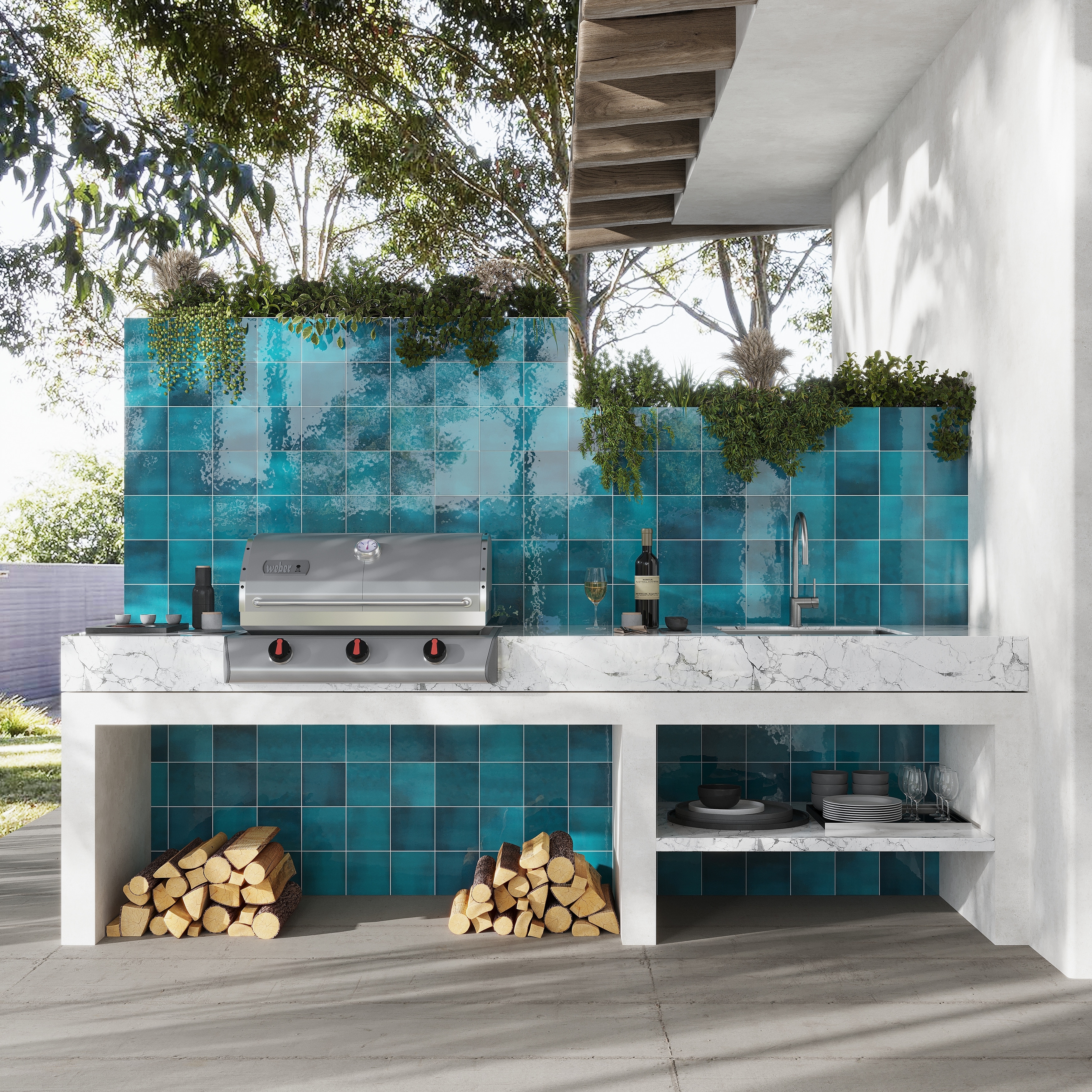 Zahara Porcelain Zellige Tropical Tile, Wall and Floor, Tropical