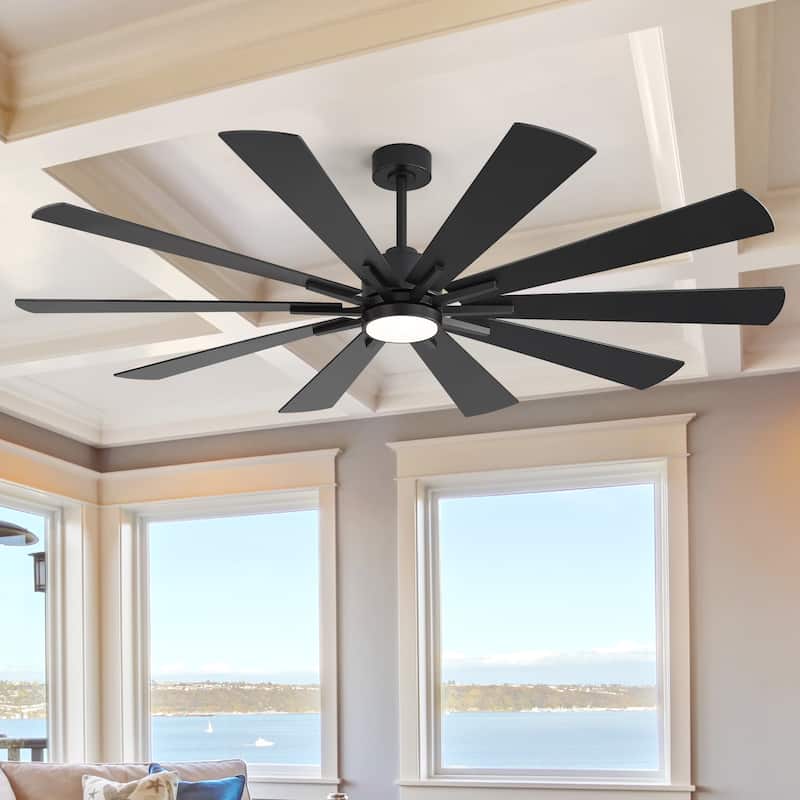 62"/72" Reversible 10-Blade Large LED Ceiling Fan with Light and Remote