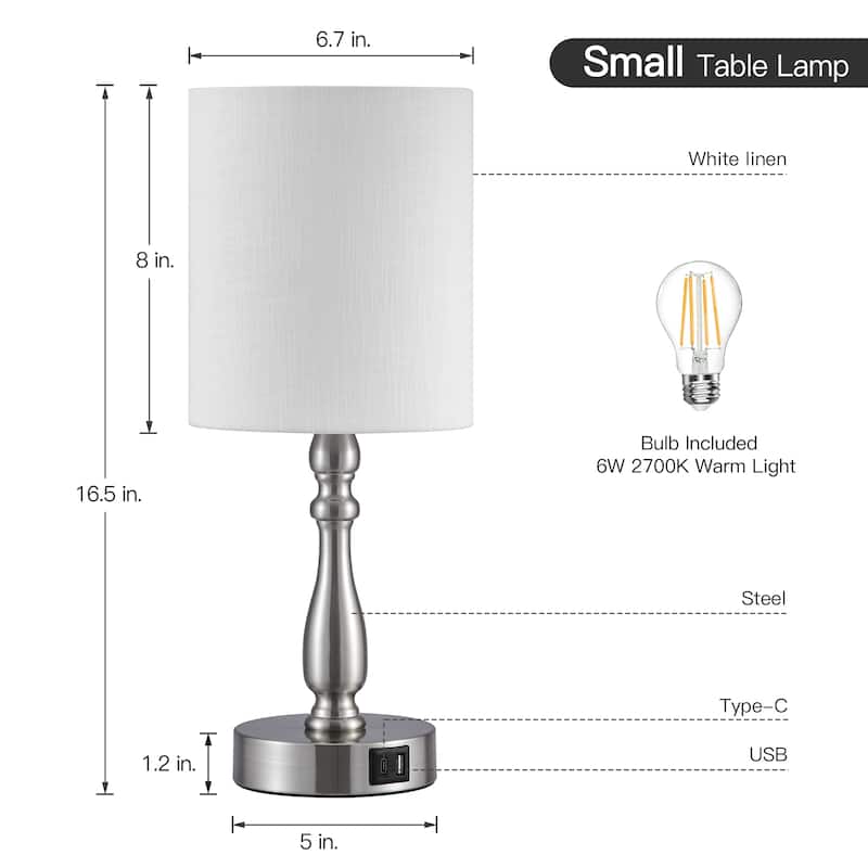 3-Way Dimmable Touch Control Small Table Lamp with USB Port