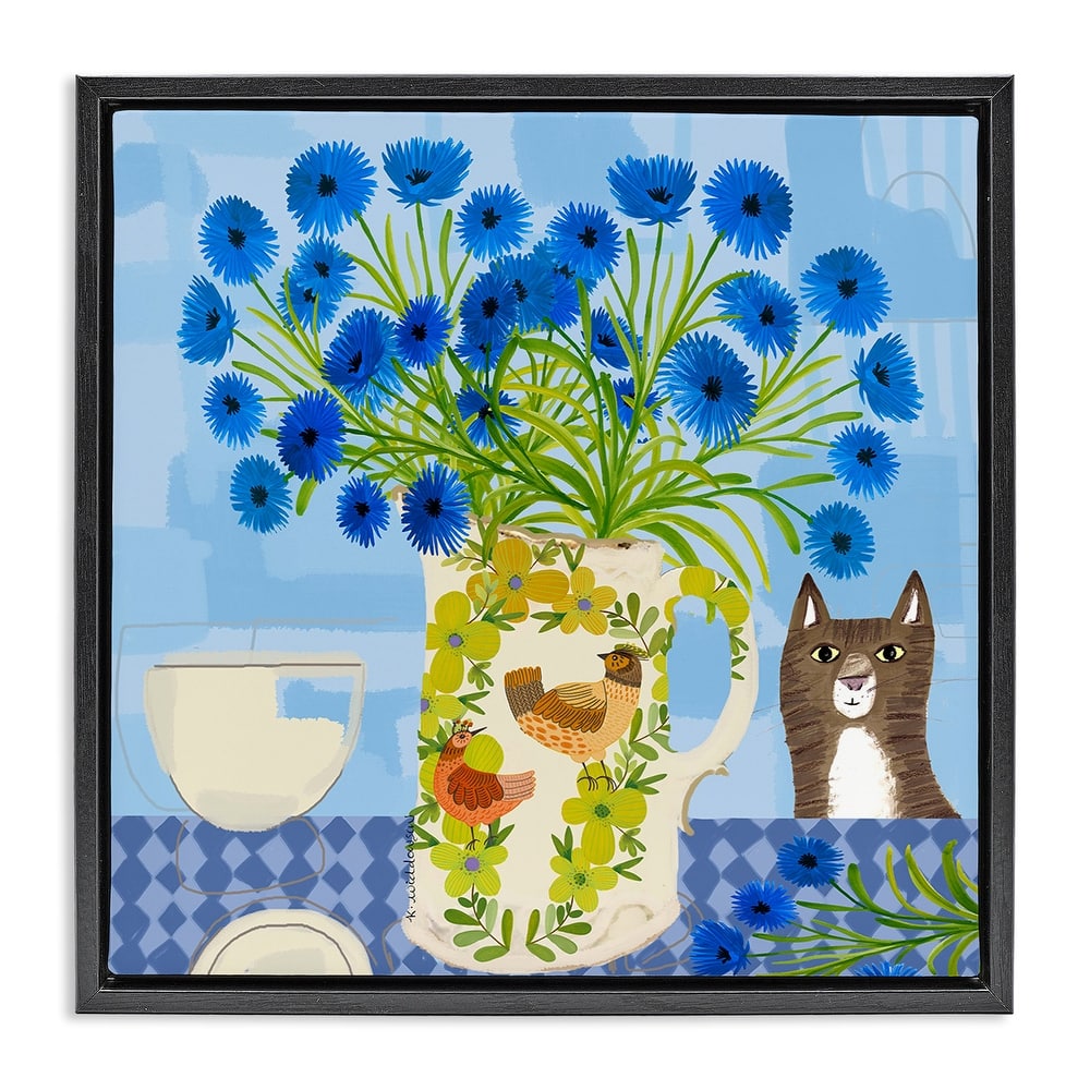 Stupell Whimsical Jug of Cornflowers Framed Floater Canvas Wall Art Design By Kay Widdowson