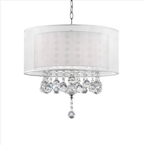 Dual Fabric Shade Ceiling Lamp with Hanging Crystal Accent - 19 H x 20 W x 20 L Inches
