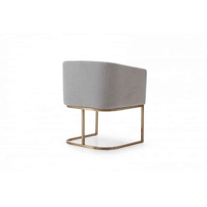 Light Gray And Antiqued Brass Upholstered Fabric Dining Arm Chair