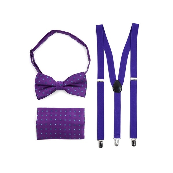 3pc Men's Purple Banded Suspenders, Floral Bow Tie and Hanky Sets - One Size Fits most
