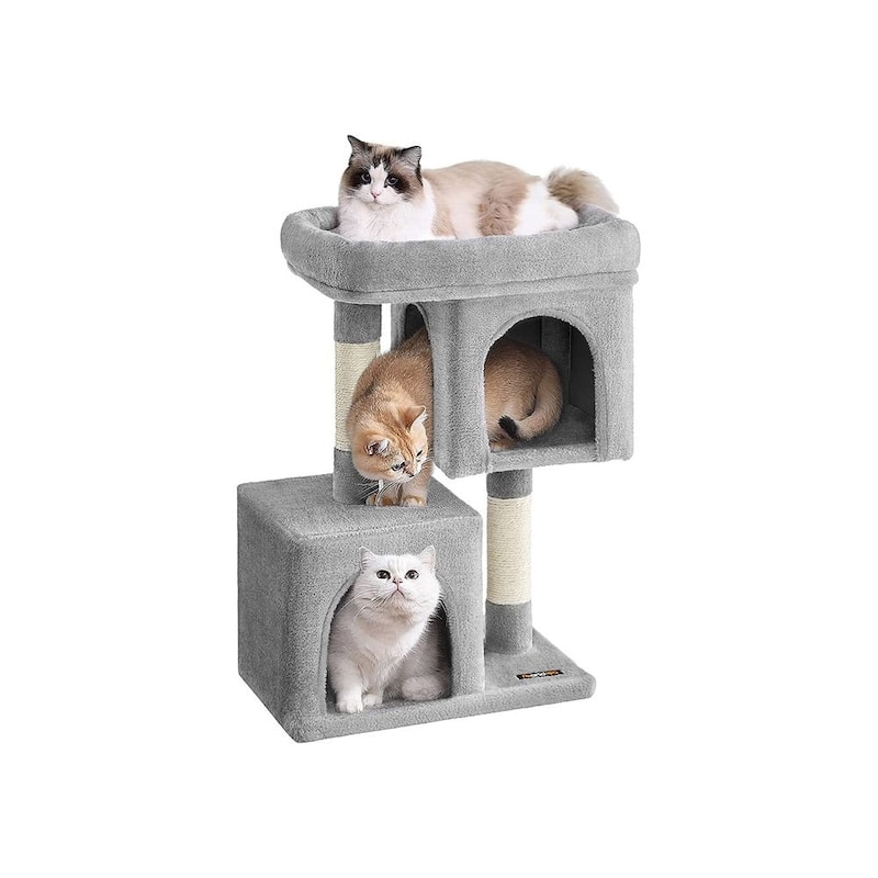 Plush Multi-Level Cat Tower with 2 Spacious Cat Caves and Scratching Posts