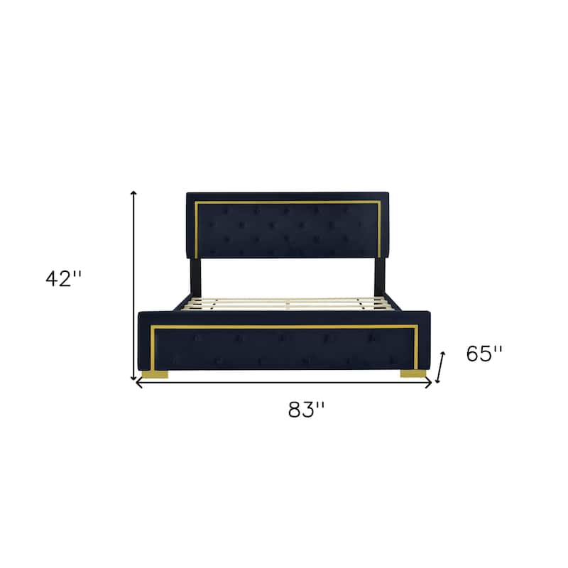 HomeRoots Black Tufted Velvet Upholstered Queen Bed Frame
