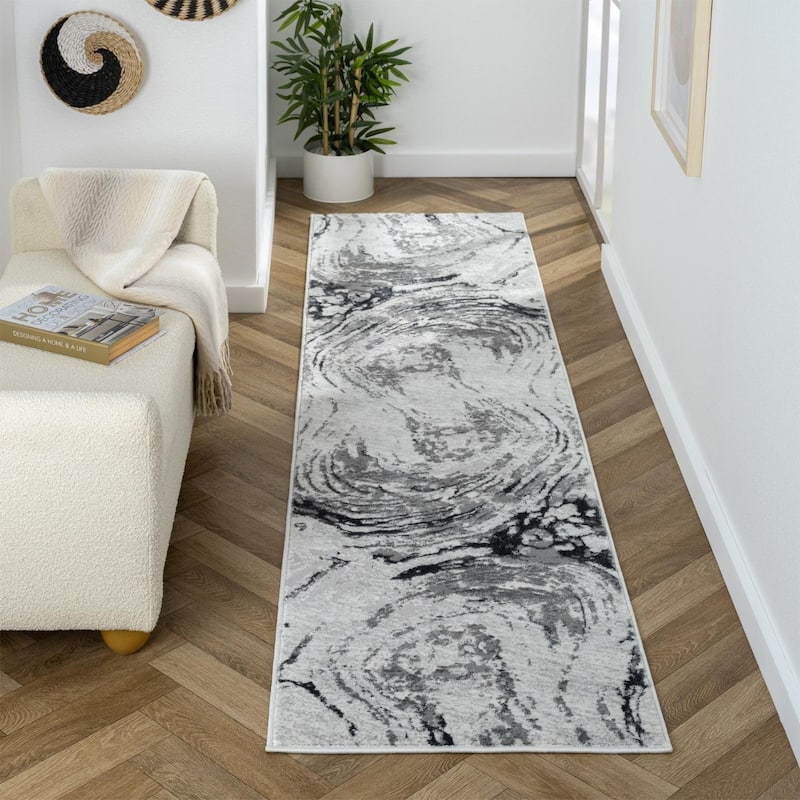 Luxe Weavers Marble Swirl Area Rug, Stain-Resistant Carpet - 2x7 - Grey