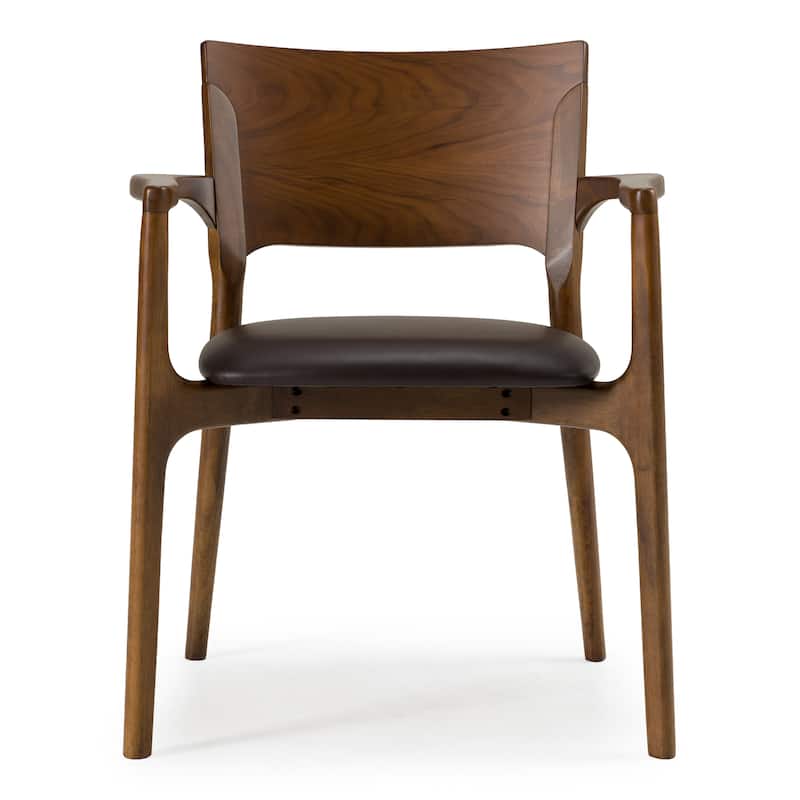 Modrest Edelman Mid-Century Modern Brown Leatherette & Walnut Dining Chair