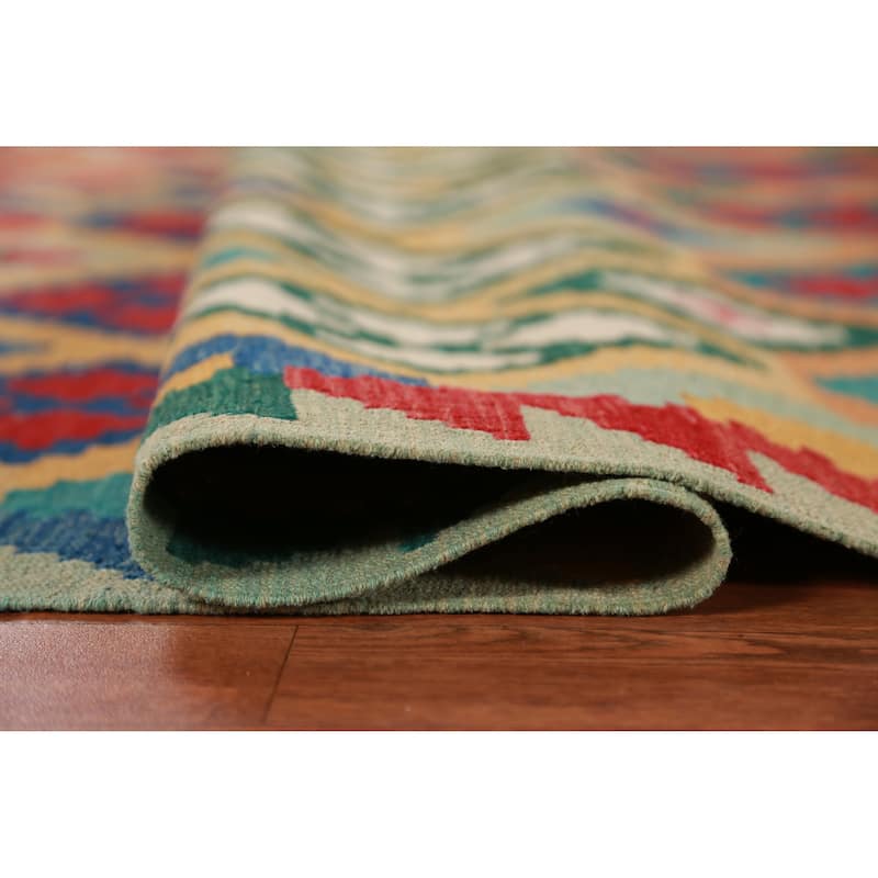 Hand Woven Oriental 100% Wool Carpet Southwestern Geometric Multi-Colored Kilim Area Rug - 8' 3'' X 5' 7''