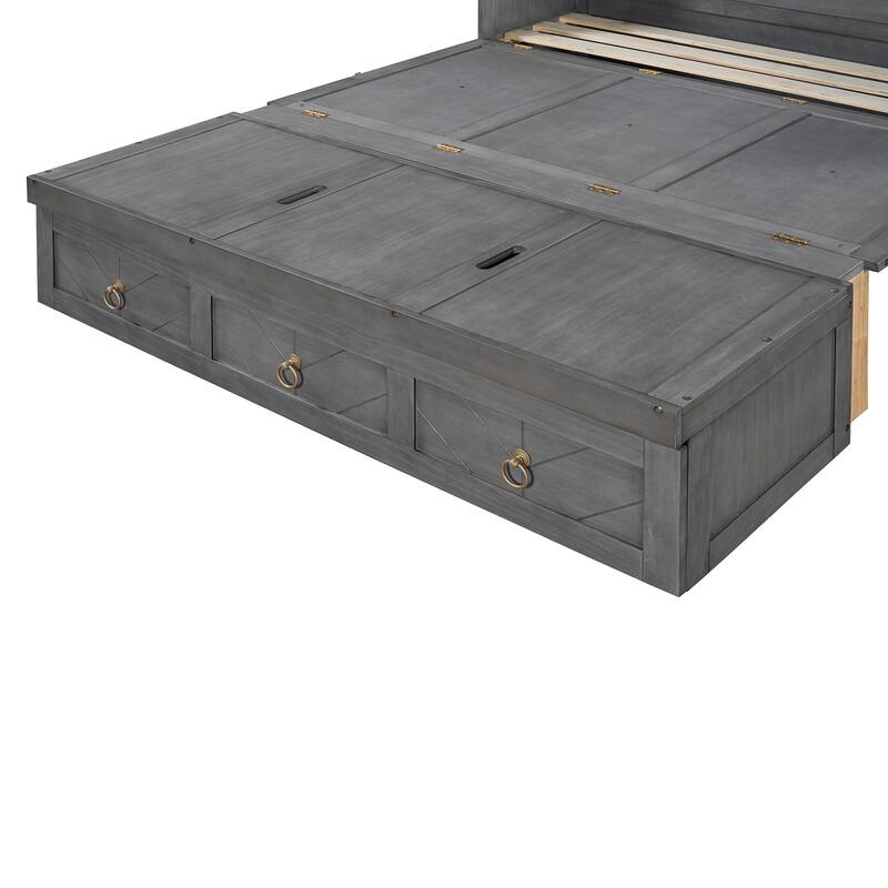 Space-Saving Queen Murphy Bed with Built-in USB Charging, Large Storage Drawer & Dual Finish Options