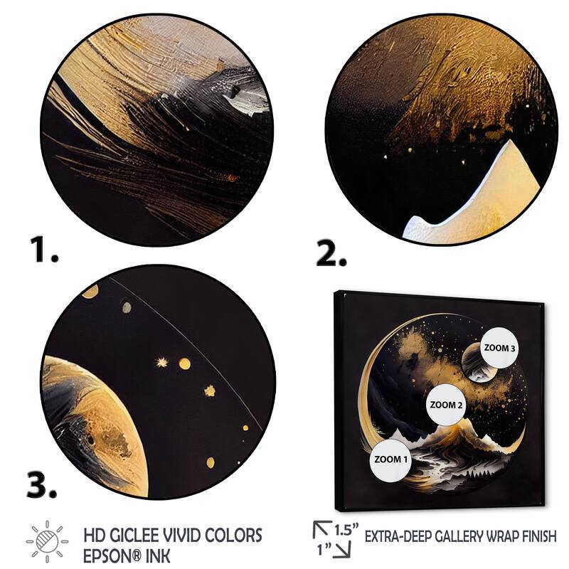 Designart "Black And Gold Mountain Landscape III" Outer Space Framed