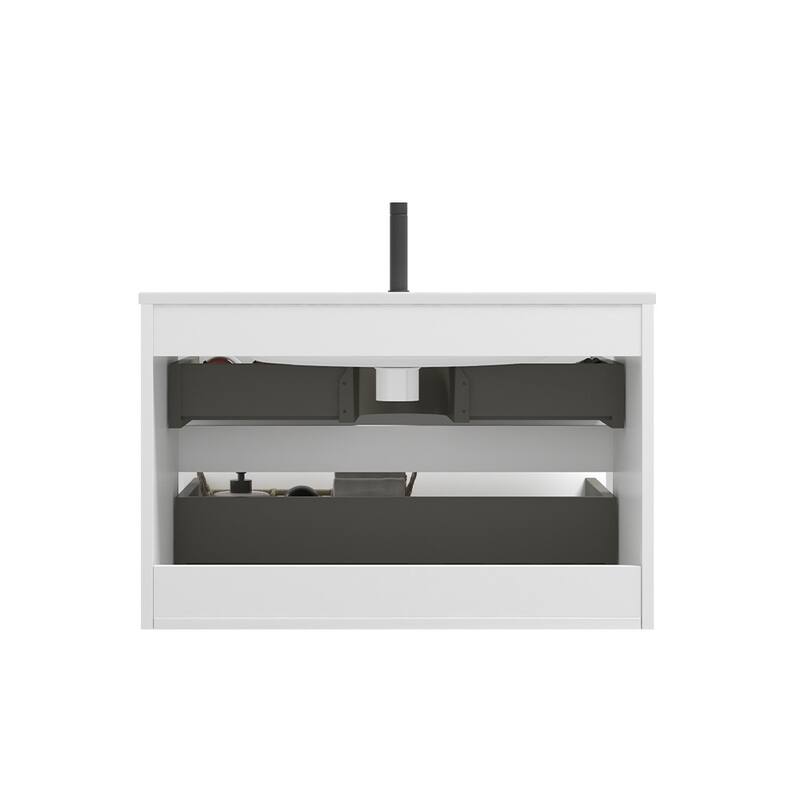 GDFStudio - Tia Wall-Mounted Bathroom Vanity with Ceramic Sink, Soft Close Drawers & U-Shaped Drainage