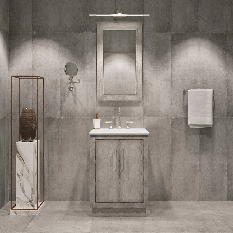 Hugo Carrara Marble Countertop Vanity with Mirror and Gooseneck Faucet
