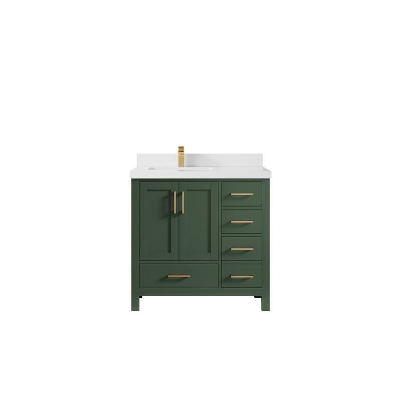 Willow Collections 36 in. W x 22 in. D Malibu Left Offset Sink Bathroom Vanity with Countertop - 2" White Quartz - Lafayette Green