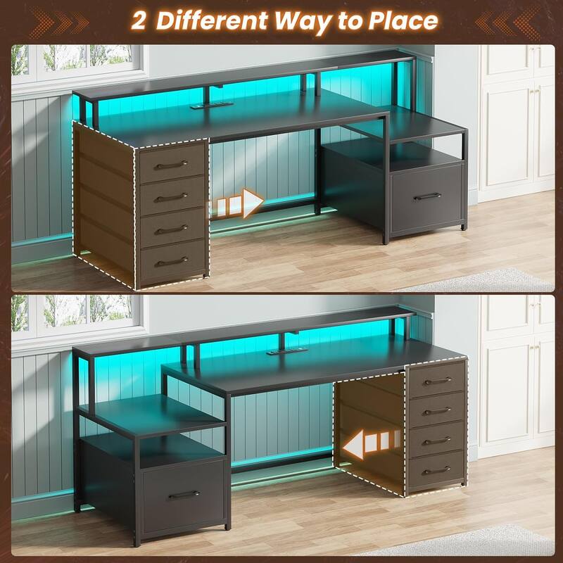 Home Computer Desk File Drawer & Power Outlet 5 Drawer Monitor Shelf