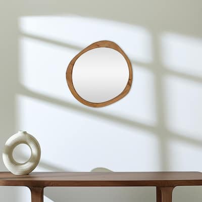 HomeRoots 32" Brown Abstract Wood Framed Accent Mirror - 31.00 in. x 32.00 in. x 1.50 in.