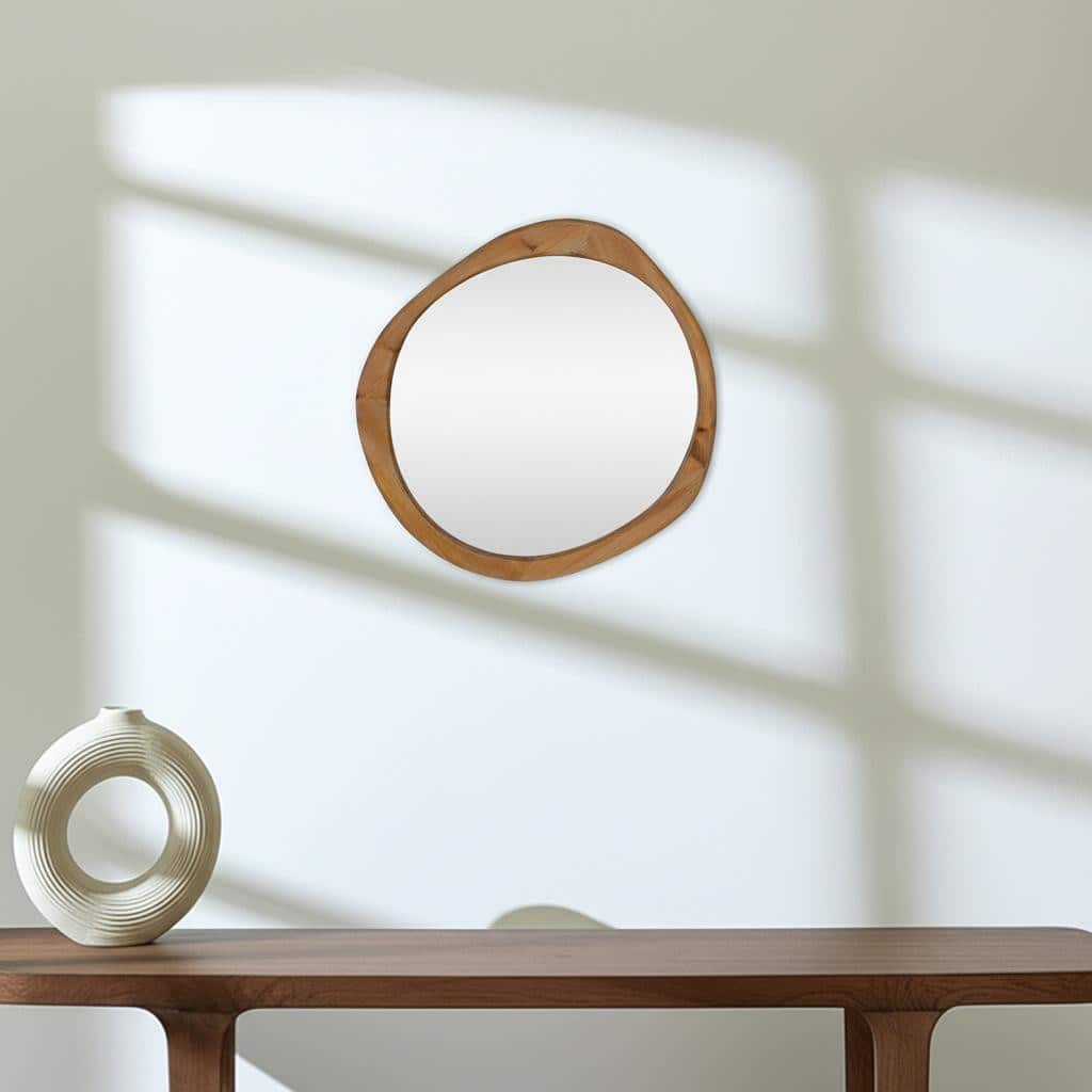 HomeRoots 32" Brown Abstract Wood Framed Accent Mirror - 31.00 in. x 32.00 in. x 1.50 in.