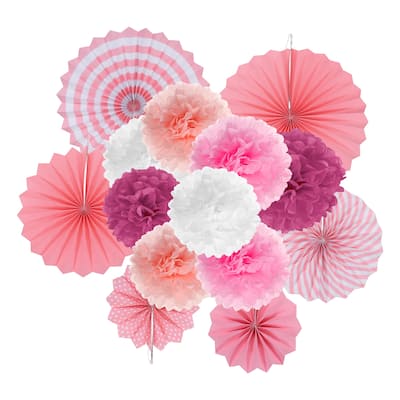 Hanging Paper Fans Set Paper Flower Decorations for Party 14pcs