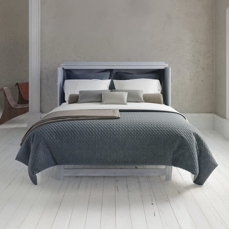 Deerfield Queen Murphy Bed Chest with 6" Mattress, Storage Drawer & Built-In Charger in Driftwood
