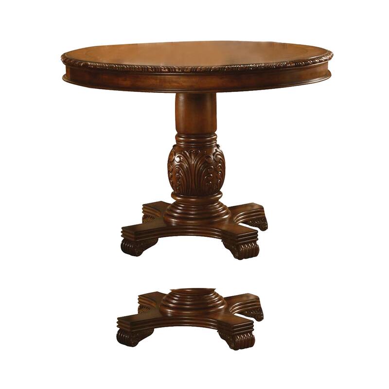 Loki 48 Inch Round Counter Table, Cherry Brown Wood, Molded Trim Design