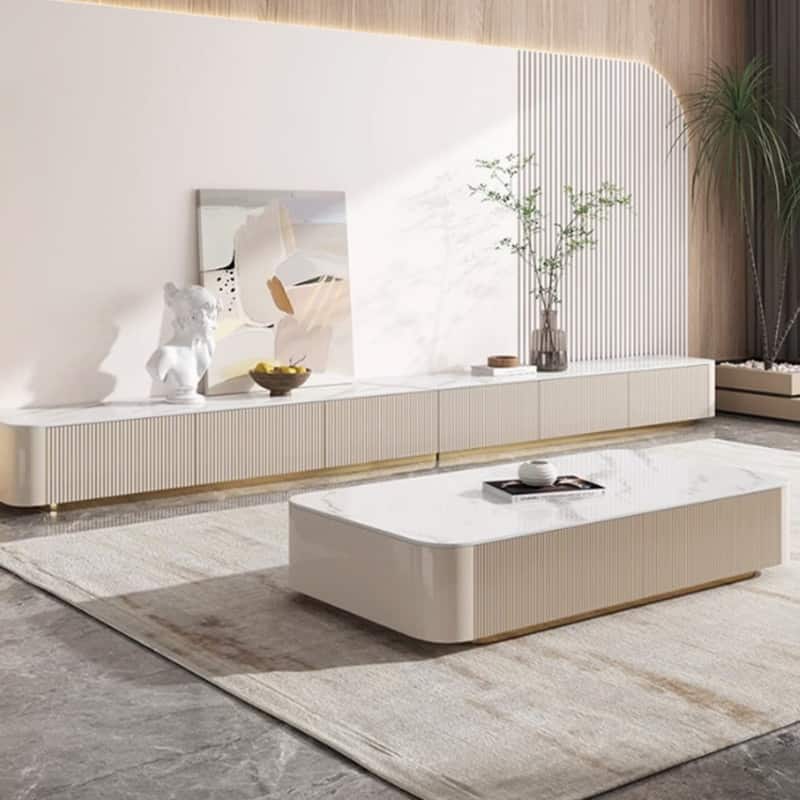 Modern TV Stands with Glossy Sintered Stone, 4-6Drawers, White & Gray