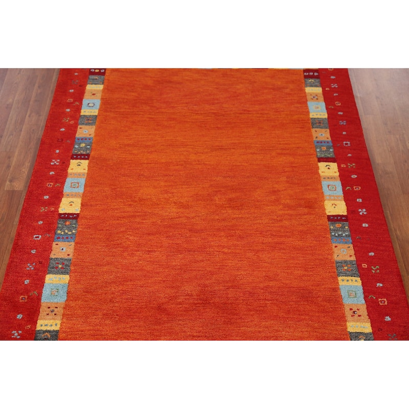 Orange Gabbeh Indian Area Rug Modern Handmade Wool Carpet - 5'3" x 7'7"