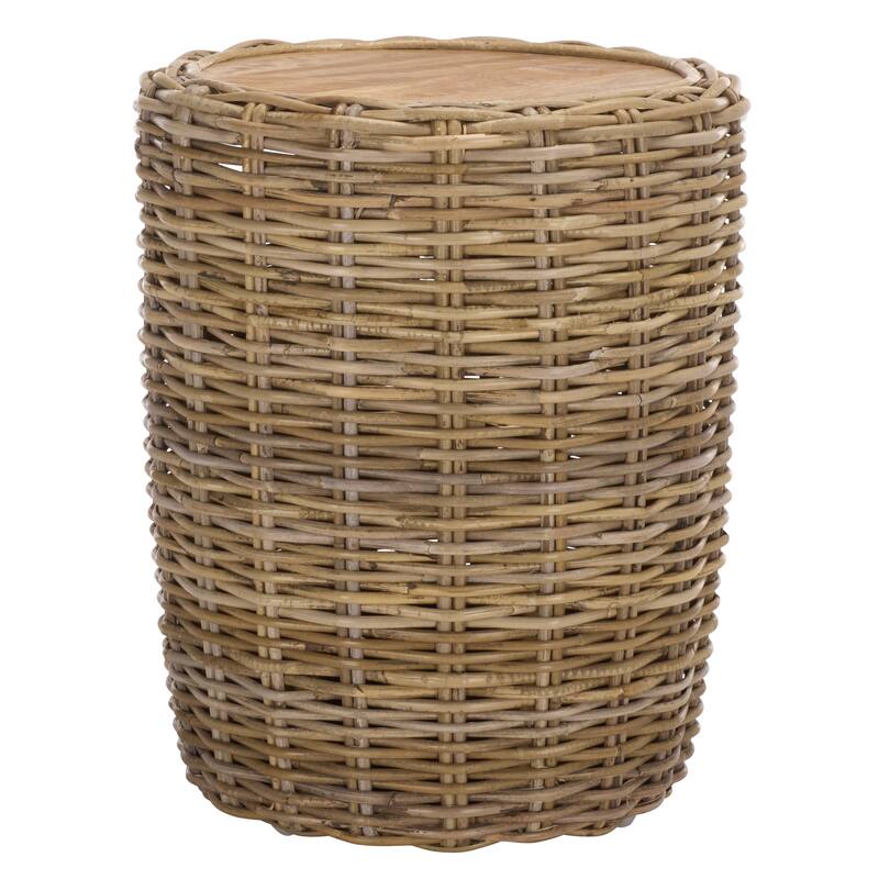 SAFAVIEH Home Shanely Wood Top Rattan Stool - 16"W x 16"D x 19"H