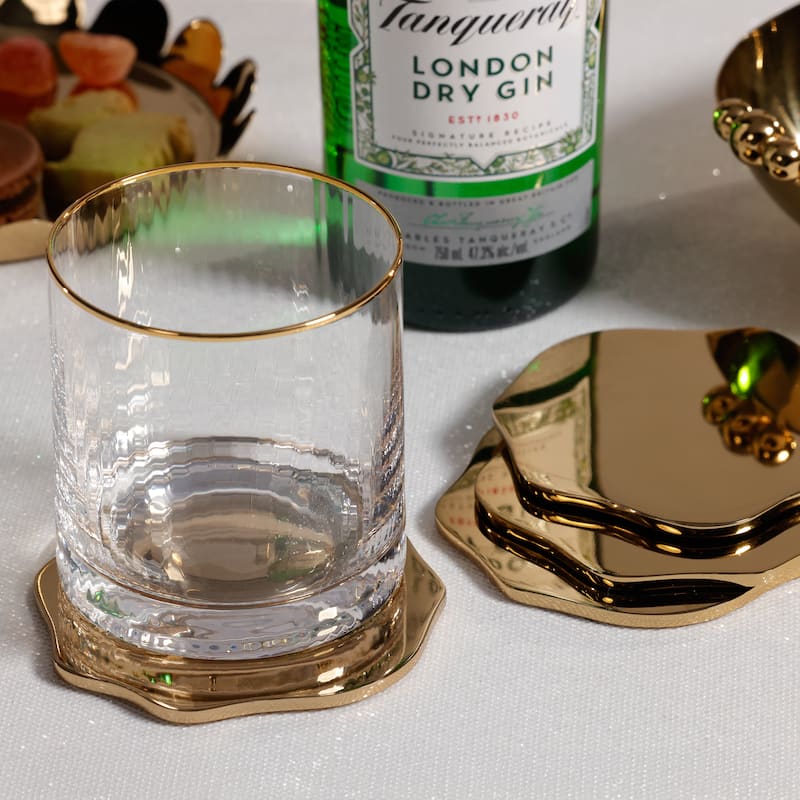 Lina Polished Metal 4.25" Beverage Coasters, Set of 4