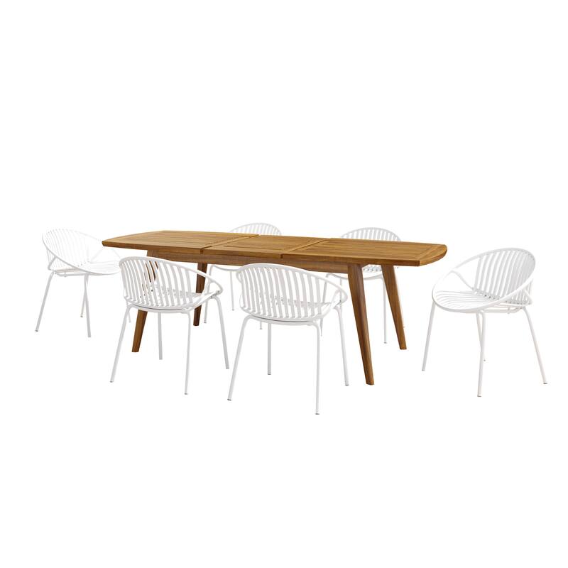 Christopher Knight Home - Emma Outdoor Wood and Resin 7 Piece Dining Set with Expandable Table