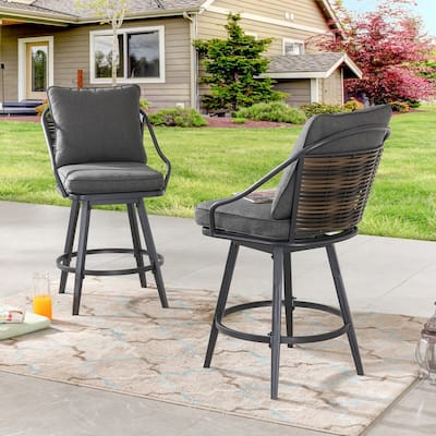 Patio Festival Outdoor Bar Stool with Grey Cushions (2-Pack)