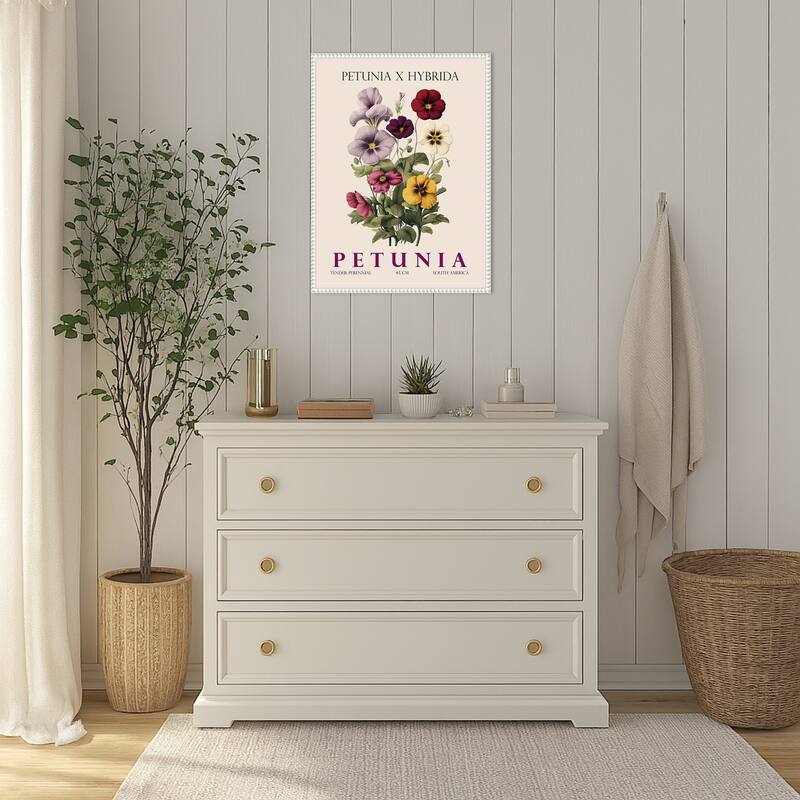 Vintage Botanical Petunia Illustration by Christopher Giampietro Framed Canvas Wall Art Print