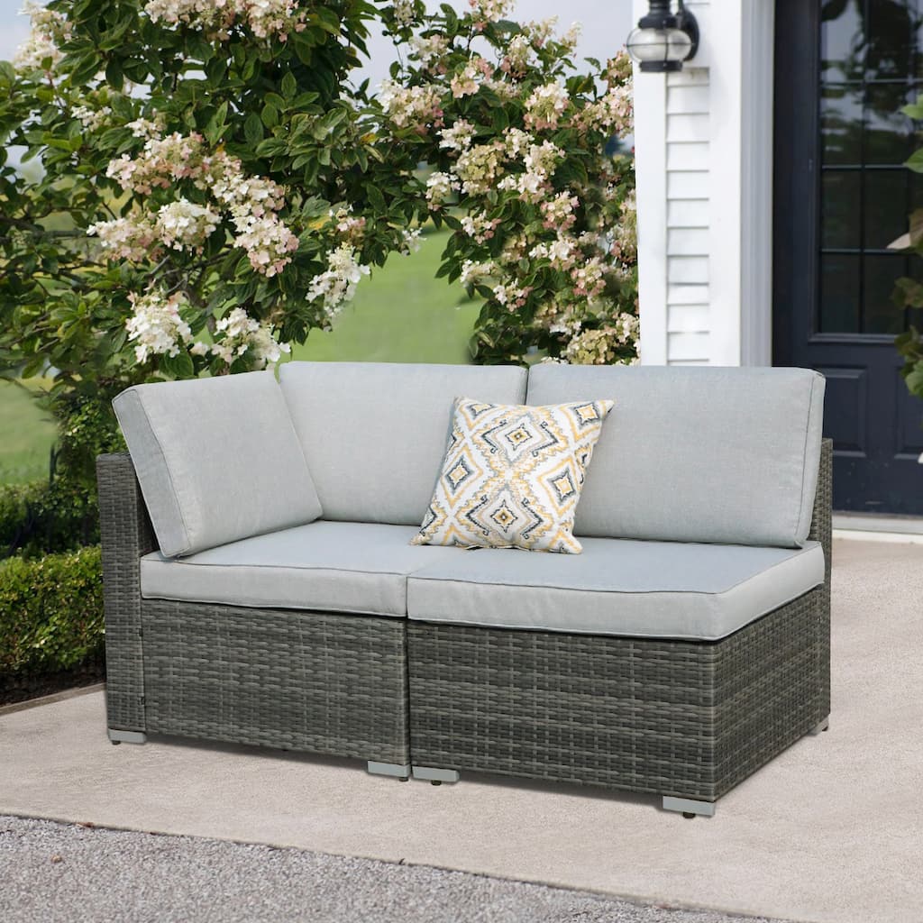 2 pieces Wicker Patio Corner Sofa Sectional Set
