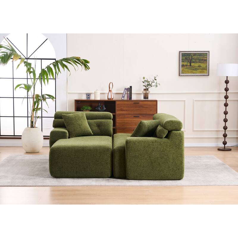 Convertible Chaise Sectional Sofa, L-Shape, Chesterfield Design, No-Assembly Chenille Couch, 30D High-Density, 104.7"