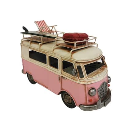 VW Pink Metal Bus Decor