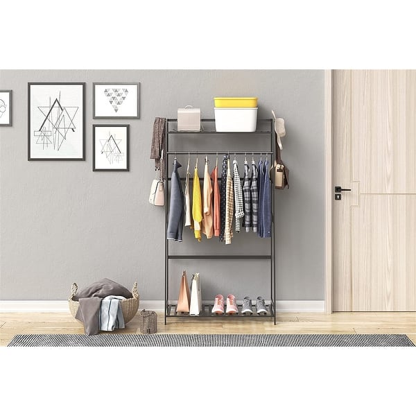 Free Standing Clothing Rack Hanging Rod Closet Organizer W/ 2 Shelves Bed Bath & Beyond 36799498