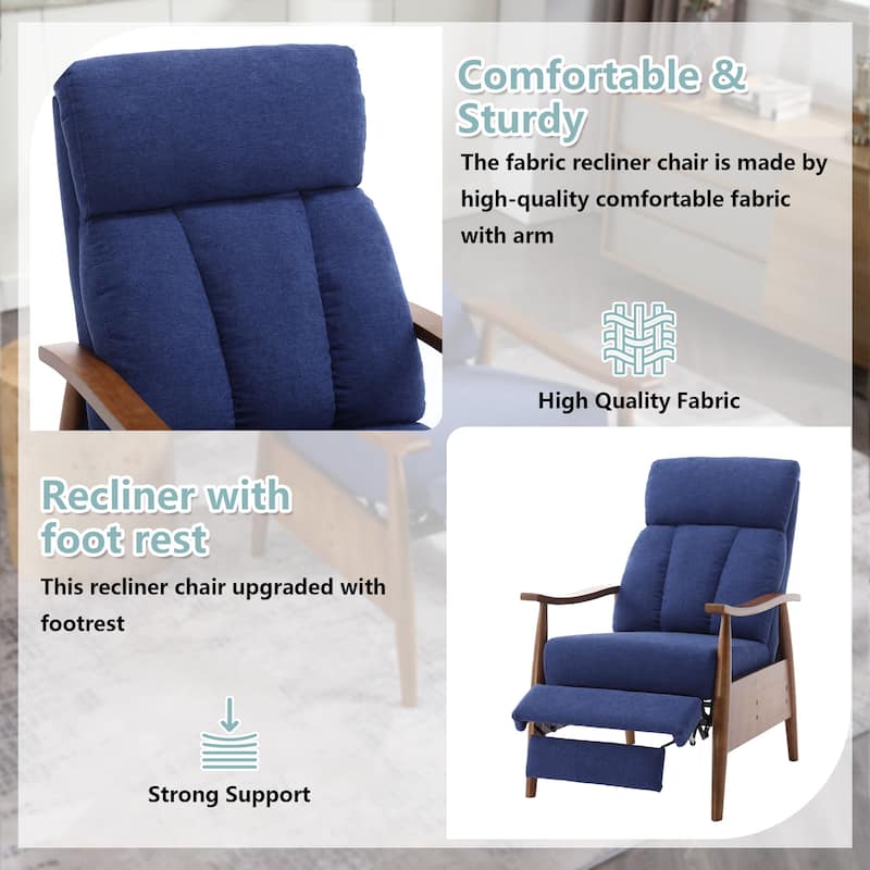HOMEFUN Linen/Leather/Microsuede Upholstered Wood Frame Adjustable Recliner Lounge Armchair