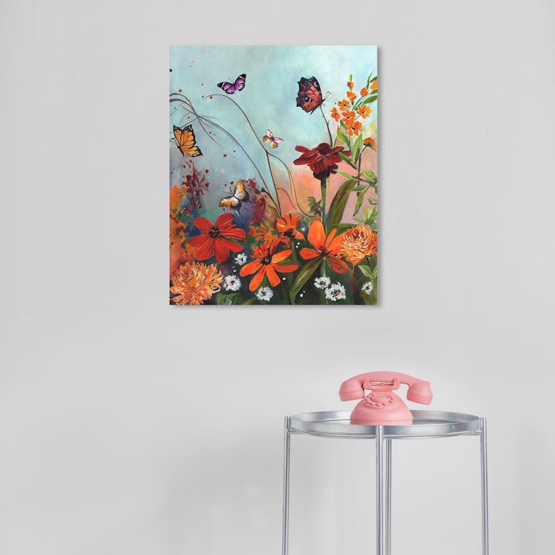 Wynwood Studio Canvas Floral and Botanical Bright Nature Orange and Light Blue Traditional Wall Art Canvas Print - Orange, Blue - 20 x 16