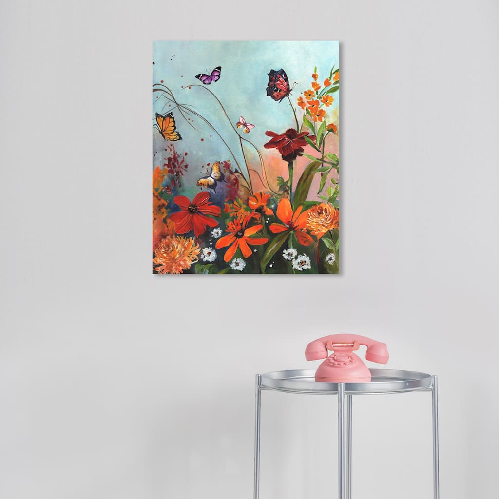 Wynwood Studio Canvas Floral and Botanical Bright Nature Orange and Light Blue Traditional Wall Art Canvas Print - Orange, Blue