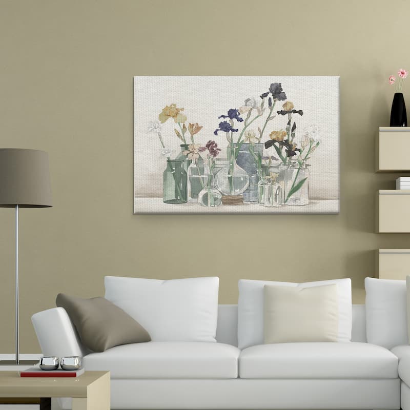 Irises in Vases Ivory by Suzanne Cruise Creative Services Canvas Art Print