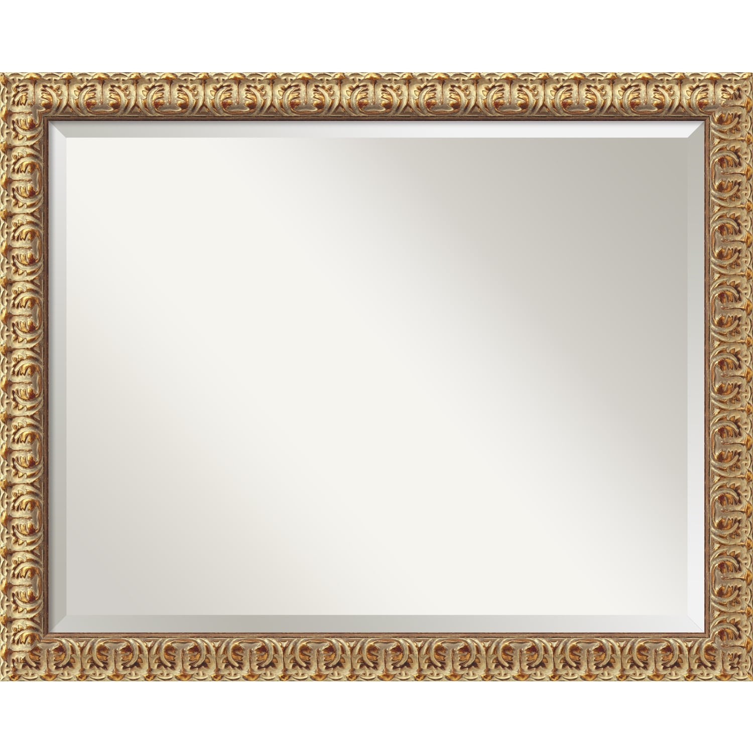Beveled Wood Wall Mirror - Florentine Gold Frame - Outer Size: 31 x 25 in