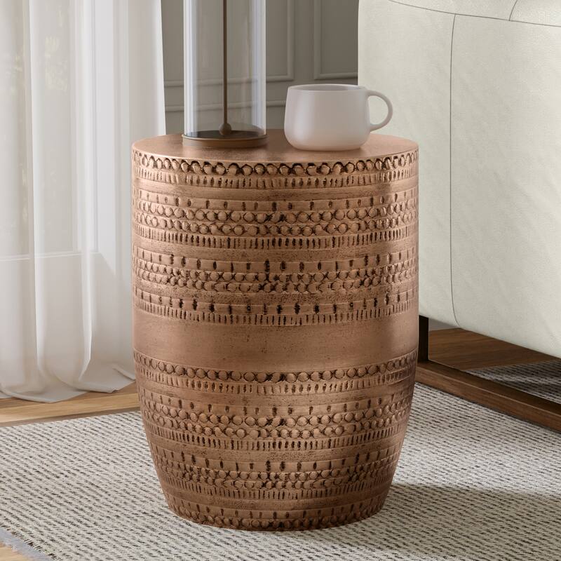 WYNDENHALL Jean 15" Wide Tribal Pattern Metal Accent Table & Assembled - 15"w x 15" d x 20" h - Antique Copper