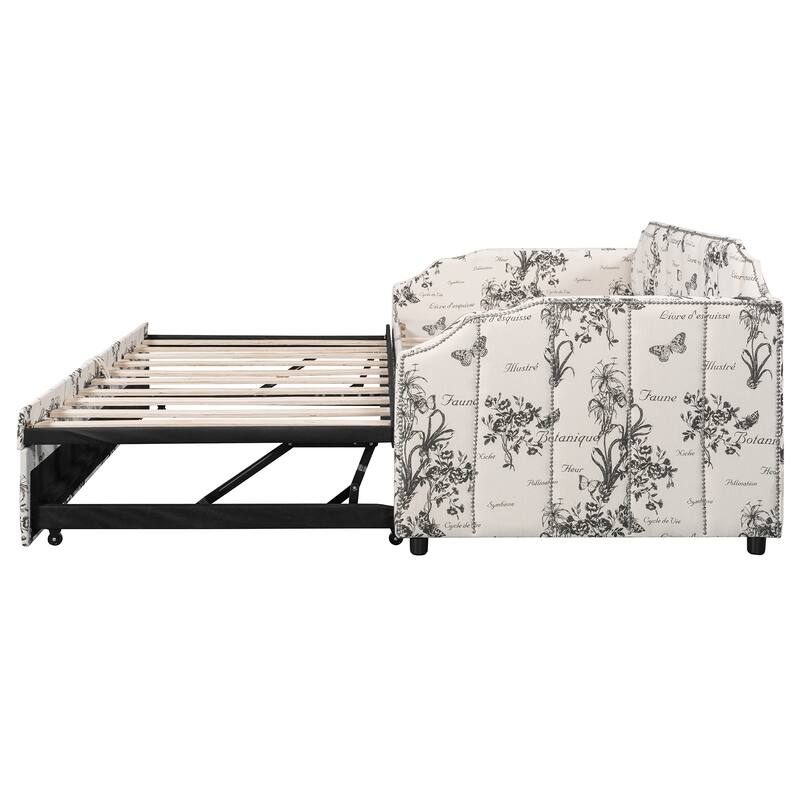 Twin Size Upholstered Daybed with Pop-Up Trundle & USB Charging Ports