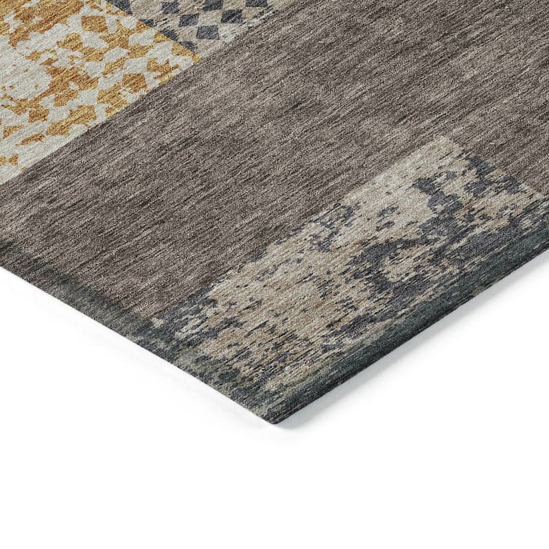 Machine Washable Indoor/ Outdoor Modern Blocks Chantille Rug
