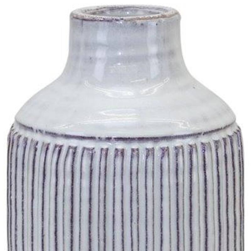 Terracotta Ribbed Striped Cylinder Table Vase for Living Room Decor