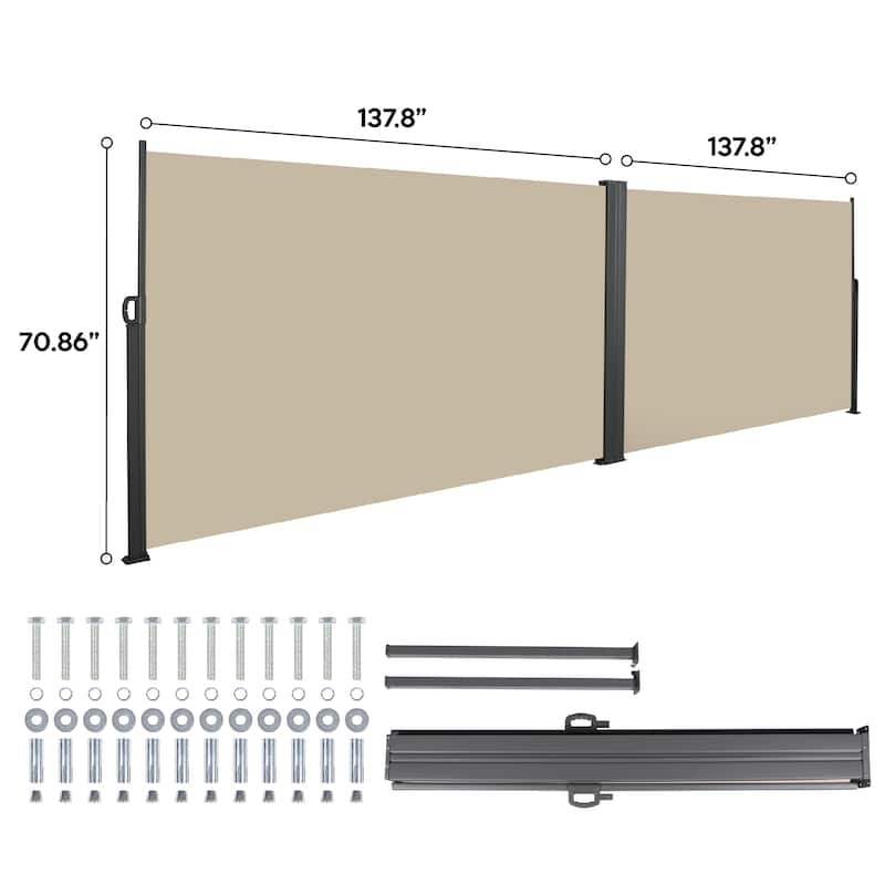 276" x 71''Retractable Side Awning, Waterproof & UV-Resistant, Privacy Screen Divider Roll Up Balcony(Beige)