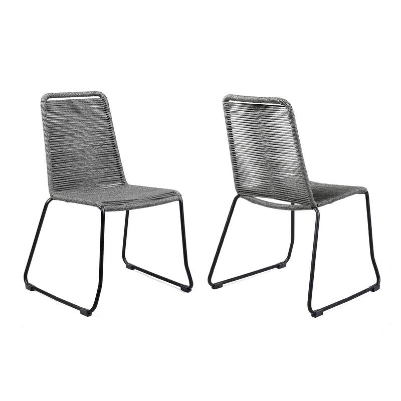 Set of Two 23" Gray Metal Outdoor Dining Chair