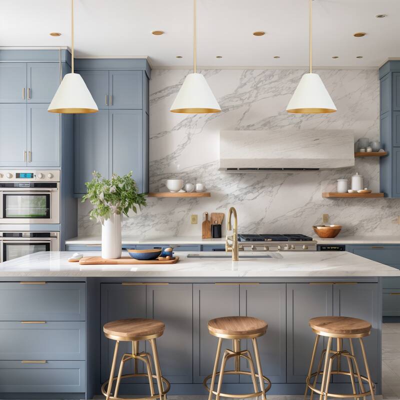 44.9"L Modern 3-Light Chandelier White Bowl-Shape Kitchen Island Light for Dining Room