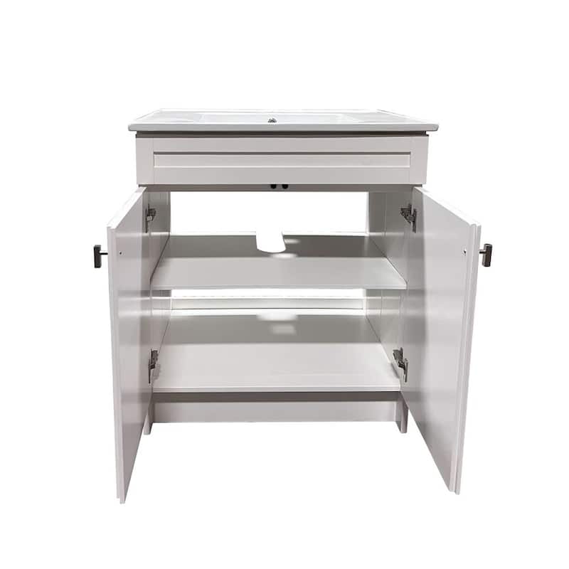 SmartFold 31" Single Sink Vanity Cabinet In White With White Ceramic Top