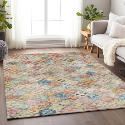 Machine Washable Indoor/ Outdoor Boho Modern Chantille Rug