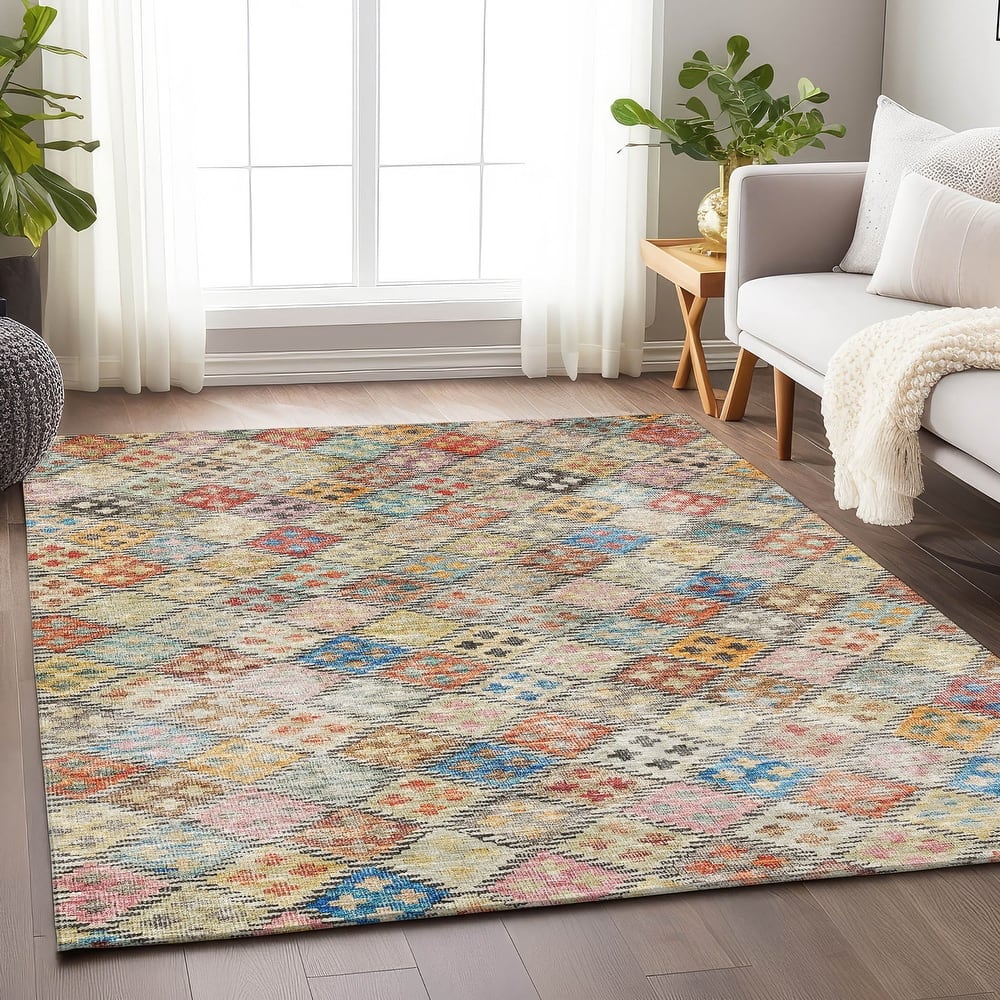 Machine Washable Indoor/ Outdoor Boho Modern Chantille Rug