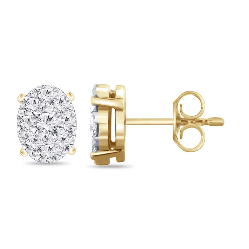 Auriya 14k Gold 3/4ctw Oval Pave Diamond Stud Earrings - Yellow